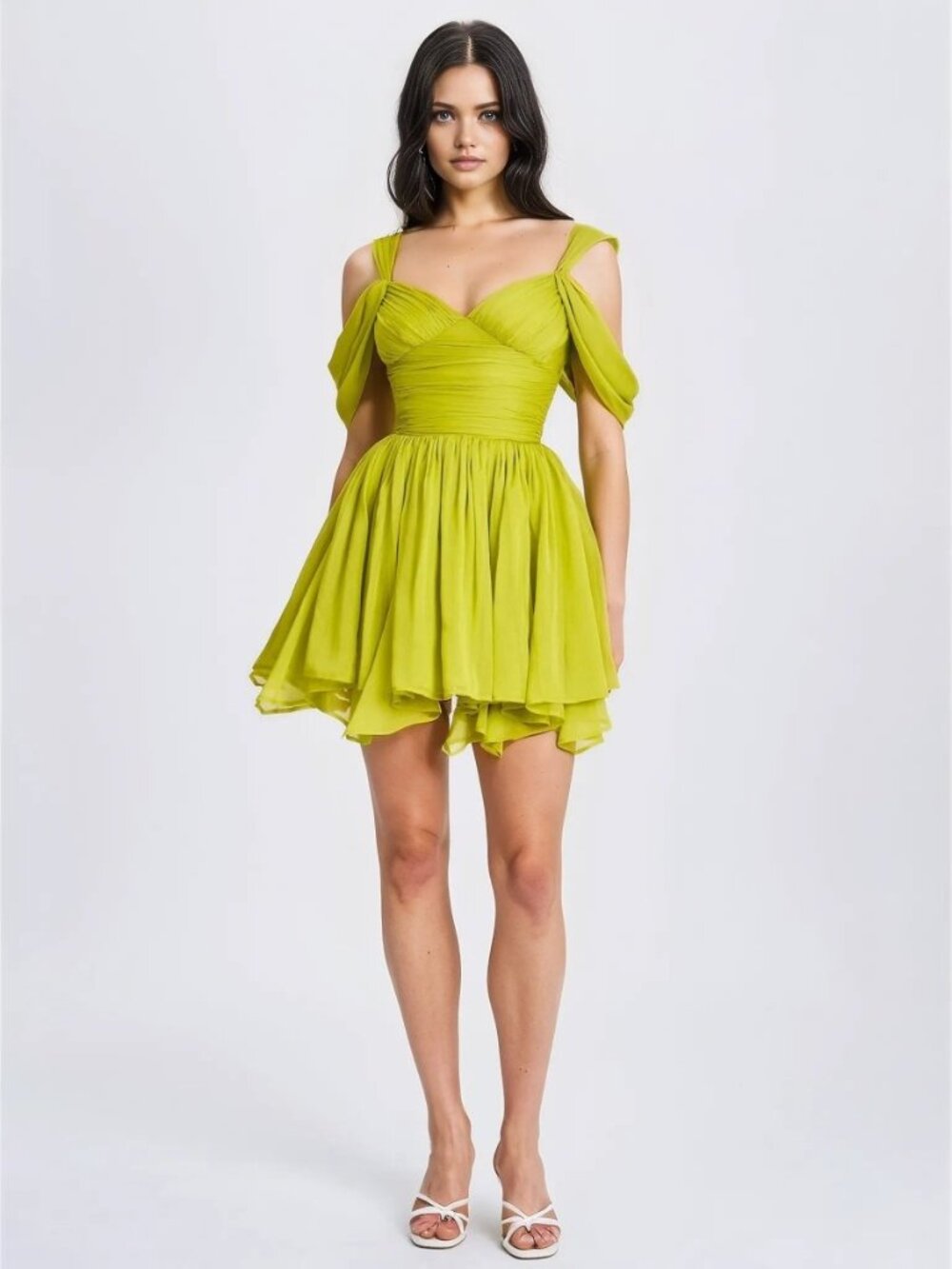 Miss Circle Frani Olive Green Draped Mesh Mini Dress XL NWT